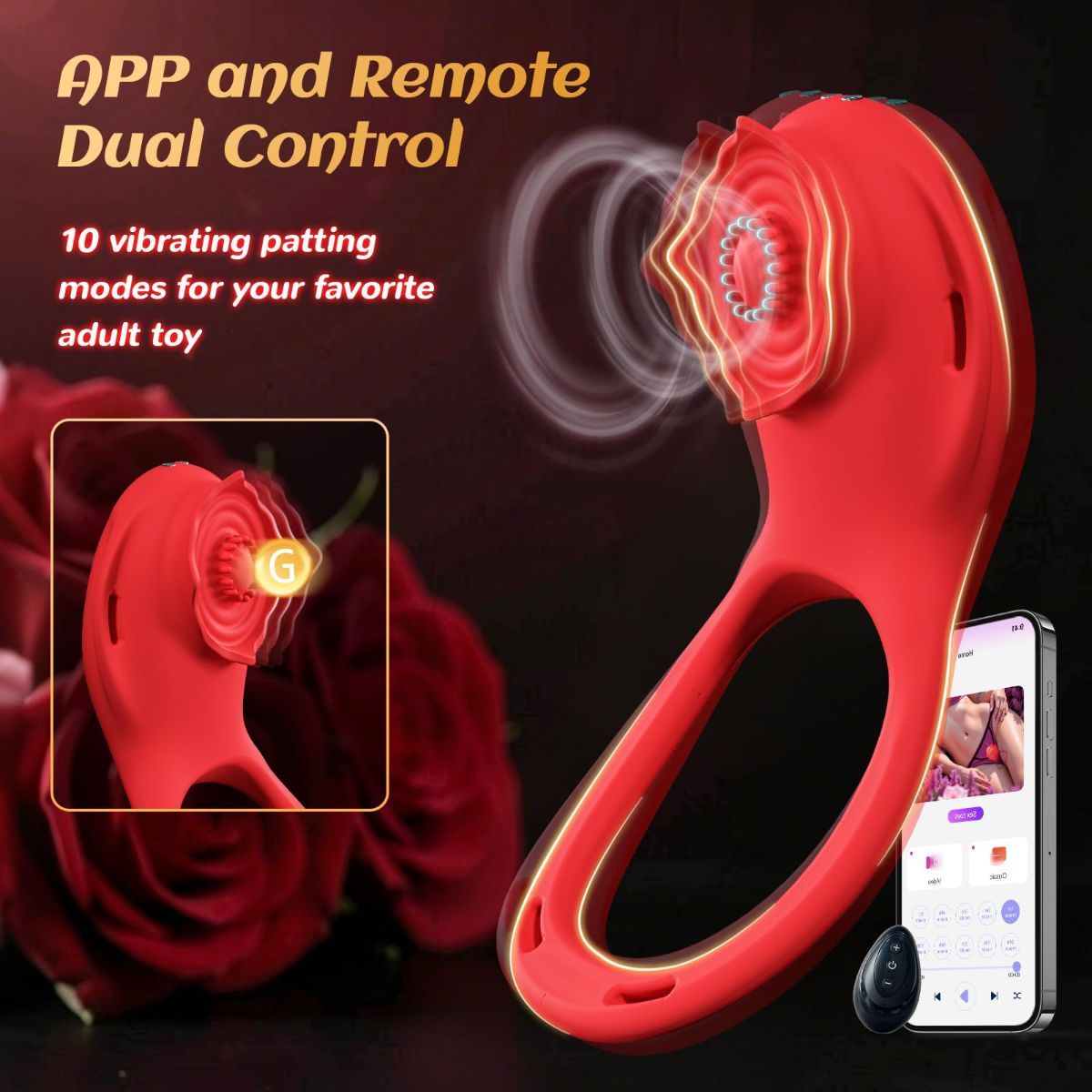 Couples Sex Toys App Remote Control Wearable Panty Vibrator, Rose Toy Vibrating Cock Ring with 10 Vibration Tapping Clit Stimulator Women Sex Toy, BDSM Vibrators for Men Sexual Pleasure Adult Toy