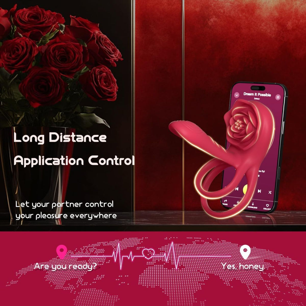 Vibrating Cock Ring Penis Sleeve with Rose Clitoral Stimulator, Penis Ring Vibrator Couples Adult Sex Toys for Men Women, Male Female Couple Sex Toy with G Spot Clitoris Vibrator