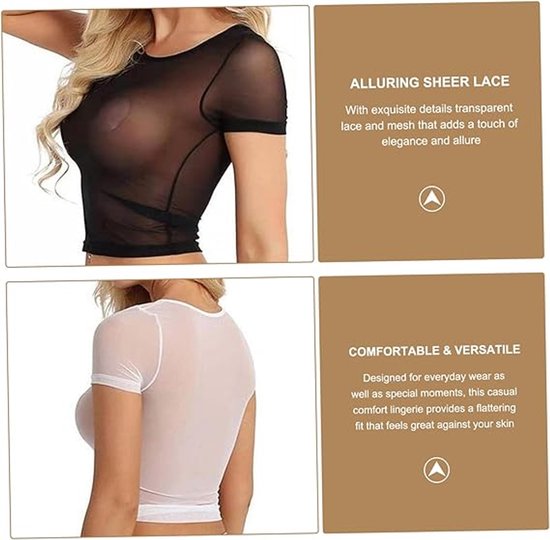 Sexy lingerie for women - 2-piece set - Erotic lingerie - Sexy transparent lace lingerie for women - Lace set with short sleeves - Transparent set - Valentine's Day gift - Black and white - Size M