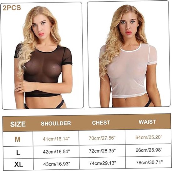 Sexy lingerie for women - 2-piece set - Erotic lingerie - Sexy transparent lace lingerie for women - Lace set with short sleeves - Transparent set - Valentine's Day gift - Black and white - Size M