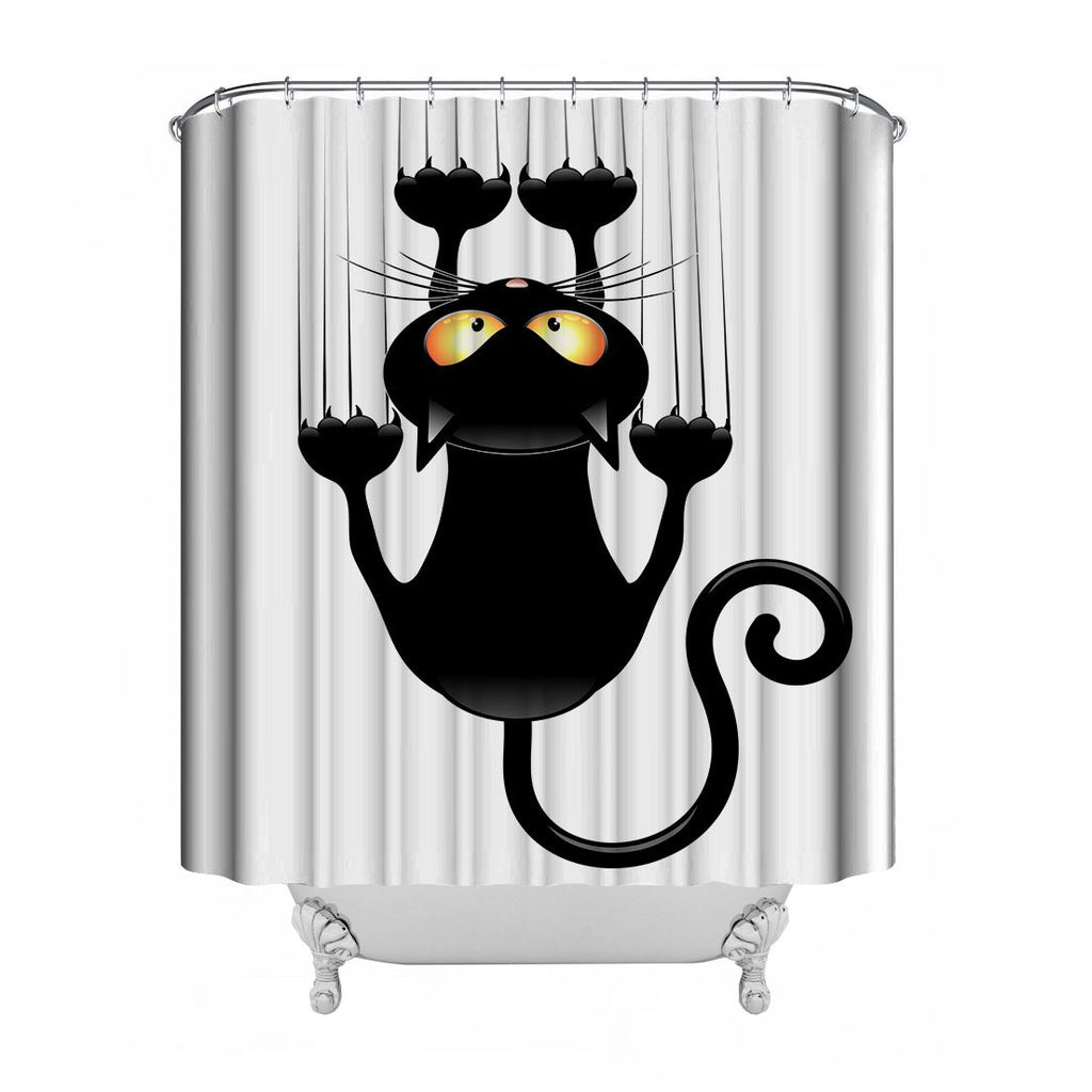 Naughty Cat Scratching The Wall with His Paws Grumpy Feline Humorous Kitten Graphic, Cloth Fabric Bathroom Decor Set with Hooks