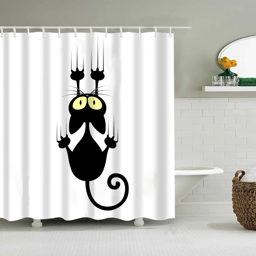 Naughty Cat Scratching The Wall with His Paws Grumpy Feline Humorous Kitten Graphic, Cloth Fabric Bathroom Decor Set with Hooks