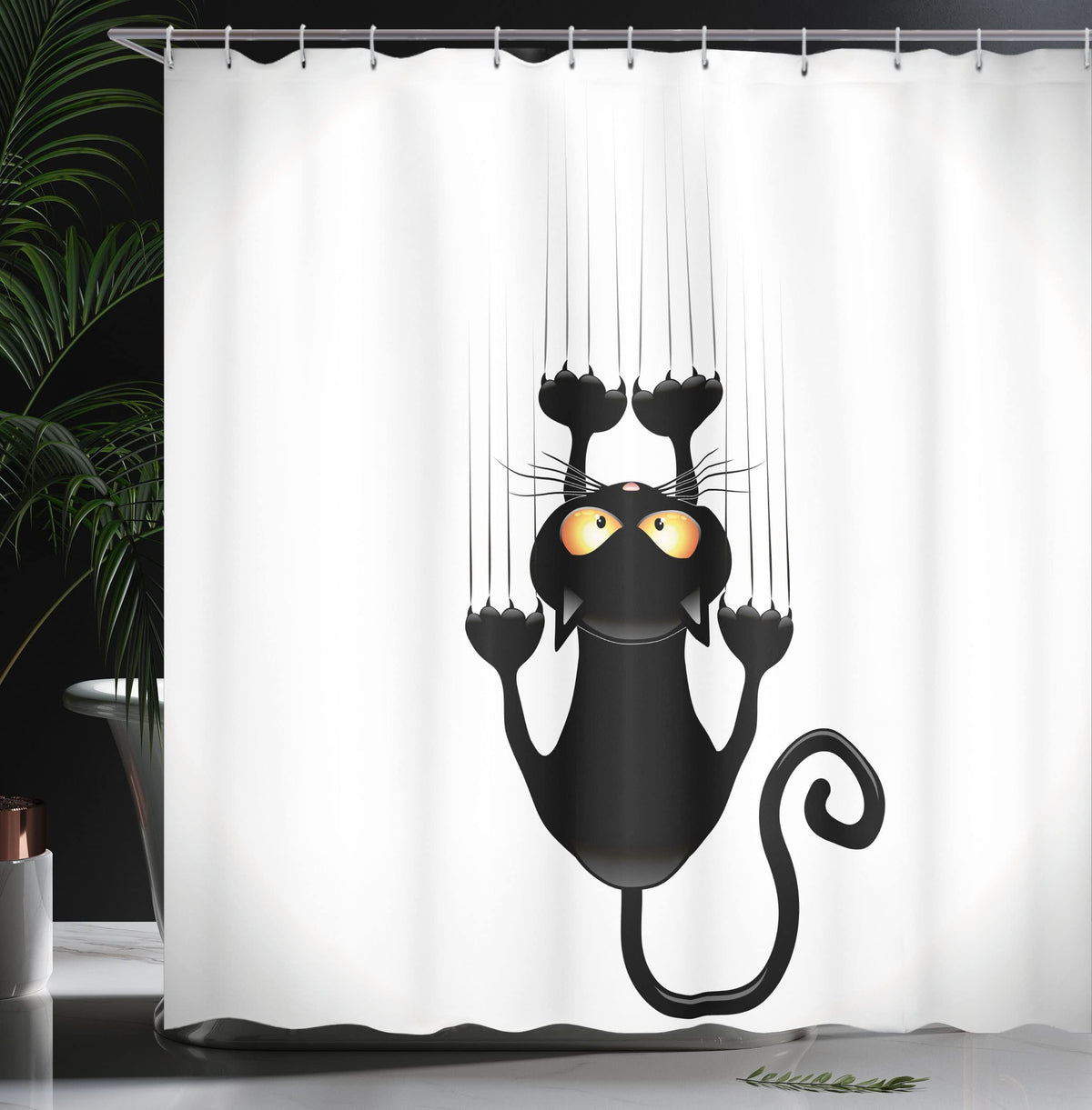 Naughty Cat Scratching The Wall with His Paws Grumpy Feline Humorous Kitten Graphic, Cloth Fabric Bathroom Decor Set with Hooks