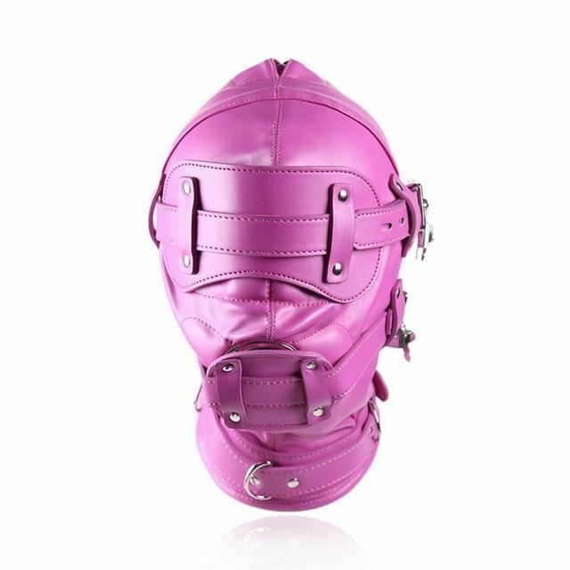 House Of Dasein Pink Blue Fetish Full Hood With Mouth Dildo Gag Bdsm Bondage Sex Mask - Rose Red - 5Cm