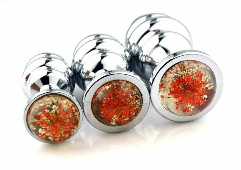 House Of Dasein 3Pcs / Set Spiral Flower Crystal Butt Plug Anal Sex Toys For Couples - Orange