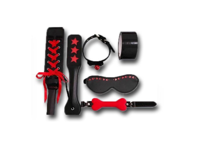 House Of Dasein Bdsm Sex Toys Kits With Paddles Collar Bondage Tape Blindfold And Gag - Red