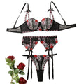 House Of Dasein Sexy Lingerie Set With Embroidered Flowers - S