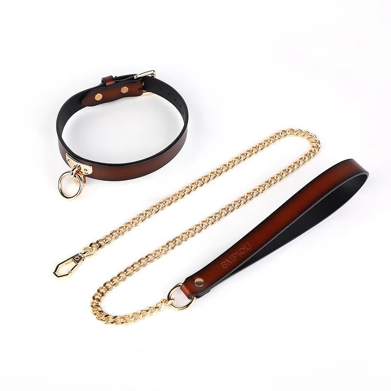 House Of Dasein Blackwolf Bondage Genuine Leather Collar Slave Bed Neck Restraint With Leash Bdsm Erotic Sex Toys For Women Couples Adult Games - Brown Collar And Leash