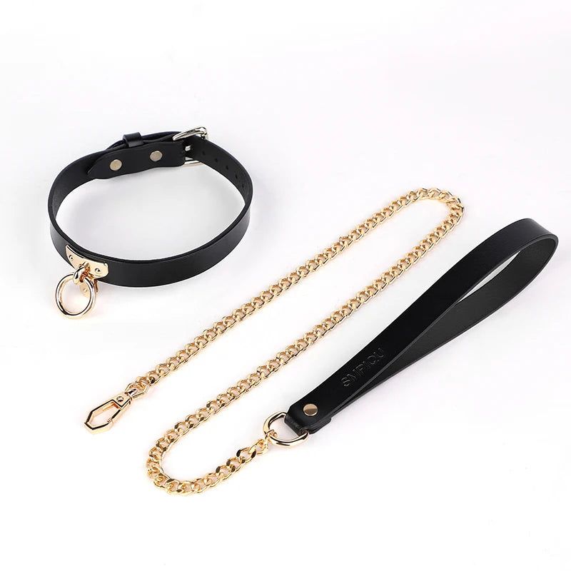 House Of Dasein Blackwolf Bondage Genuine Leather Collar Slave Bed Neck Restraint With Leash Bdsm Erotic Sex Toys For Women Couples Adult Games - Black Collar And Leash
