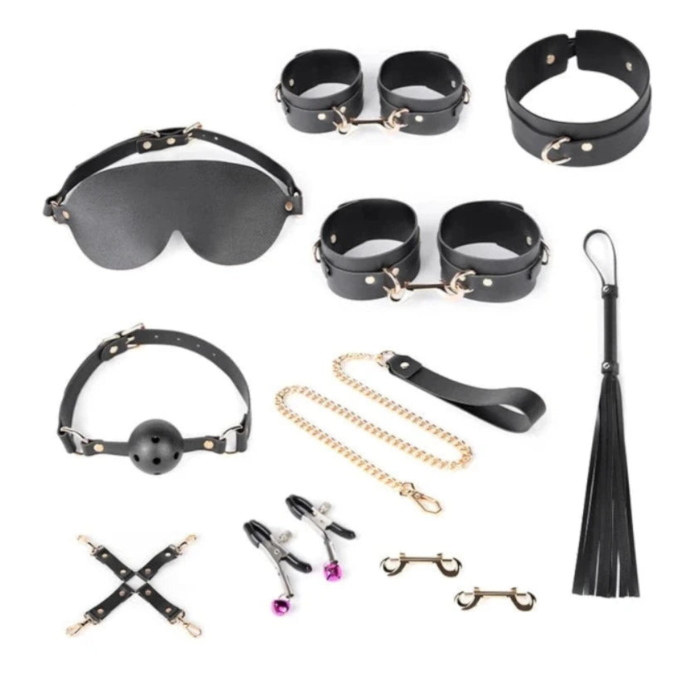 House Of Dasein Bondage Kits Adult Toys Bdsm Set Handcuffs Whip Restraint - Black Set