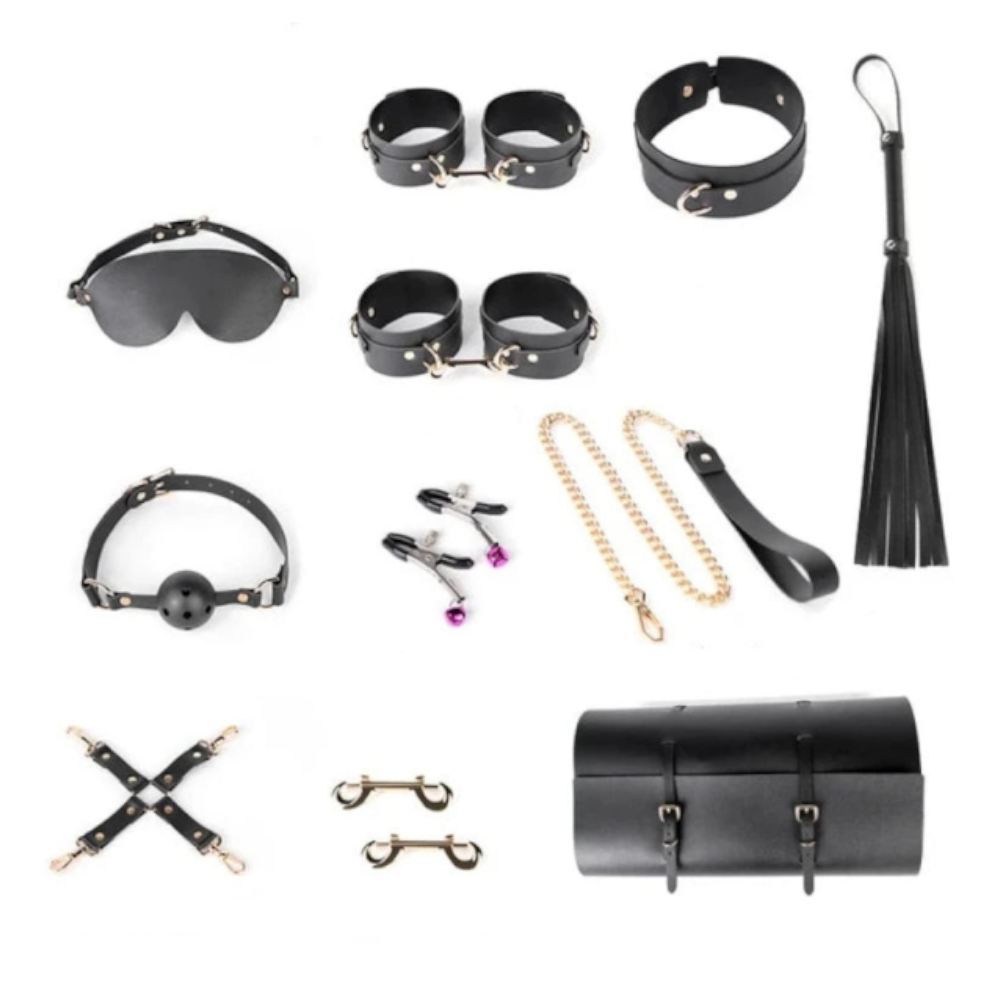 House Of Dasein Bondage Kits Adult Toys Bdsm Set Handcuffs Whip Restraint - Black Set With Bag