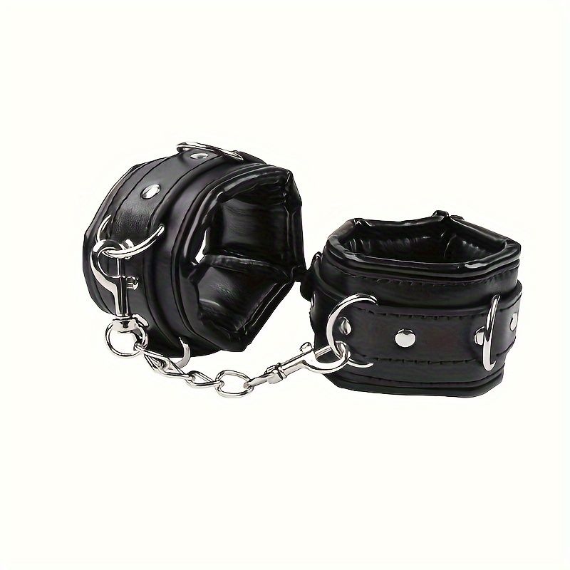 Padded Faux Leather Sex Cuffs, BDSM Bondage Restraints Toys Bondage Handcuffs and Ankle Cuffs for Sex(Handcuffs and Ankle Cuffs Set, Black)