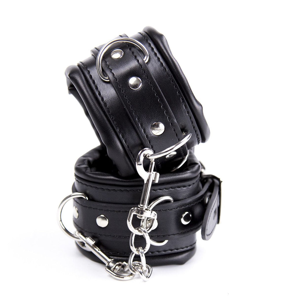 Padded Faux Leather Sex Cuffs, BDSM Bondage Restraints Toys Bondage Handcuffs and Ankle Cuffs for Sex(Handcuffs and Ankle Cuffs Set, Black)