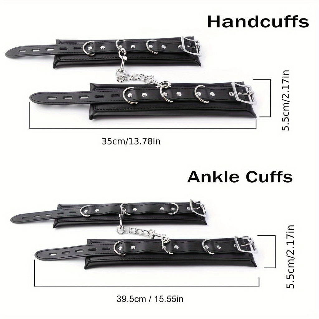 Padded Faux Leather Sex Cuffs, BDSM Bondage Restraints Toys Bondage Handcuffs and Ankle Cuffs for Sex(Handcuffs and Ankle Cuffs Set, Black)