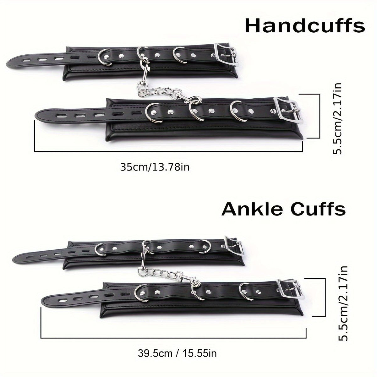 Padded Faux Leather Sex Cuffs, BDSM Bondage Restraints Toys Bondage Handcuffs and Ankle Cuffs for Sex(Handcuffs and Ankle Cuffs Set, Black)