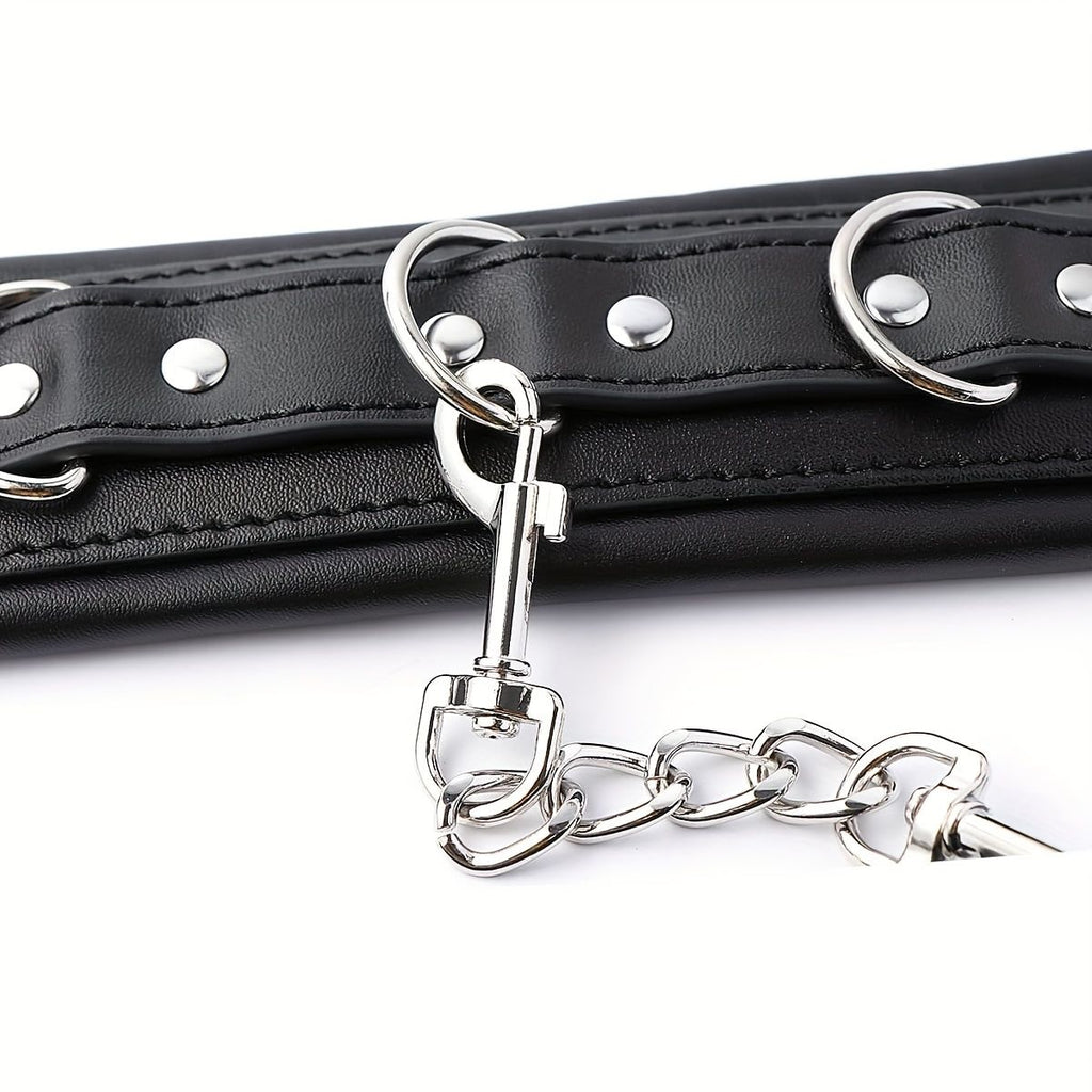 Padded Faux Leather Sex Cuffs, BDSM Bondage Restraints Toys Bondage Handcuffs and Ankle Cuffs for Sex(Handcuffs and Ankle Cuffs Set, Black)