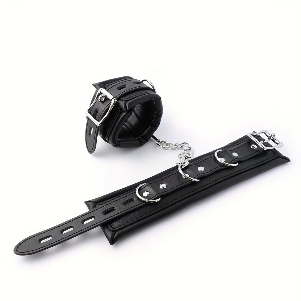Padded Faux Leather Sex Cuffs, BDSM Bondage Restraints Toys Bondage Handcuffs and Ankle Cuffs for Sex(Handcuffs and Ankle Cuffs Set, Black)