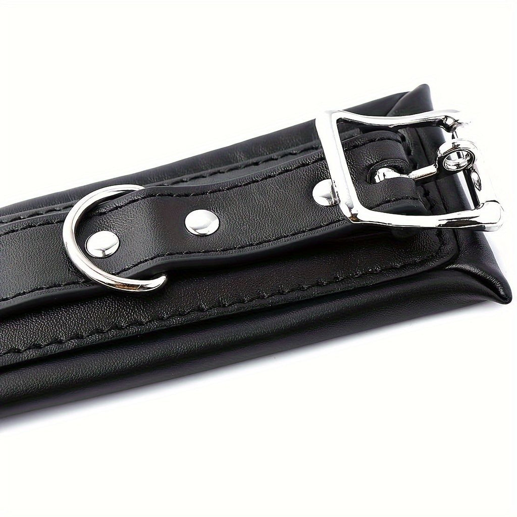 Padded Faux Leather Sex Cuffs, BDSM Bondage Restraints Toys Bondage Handcuffs and Ankle Cuffs for Sex(Handcuffs and Ankle Cuffs Set, Black)