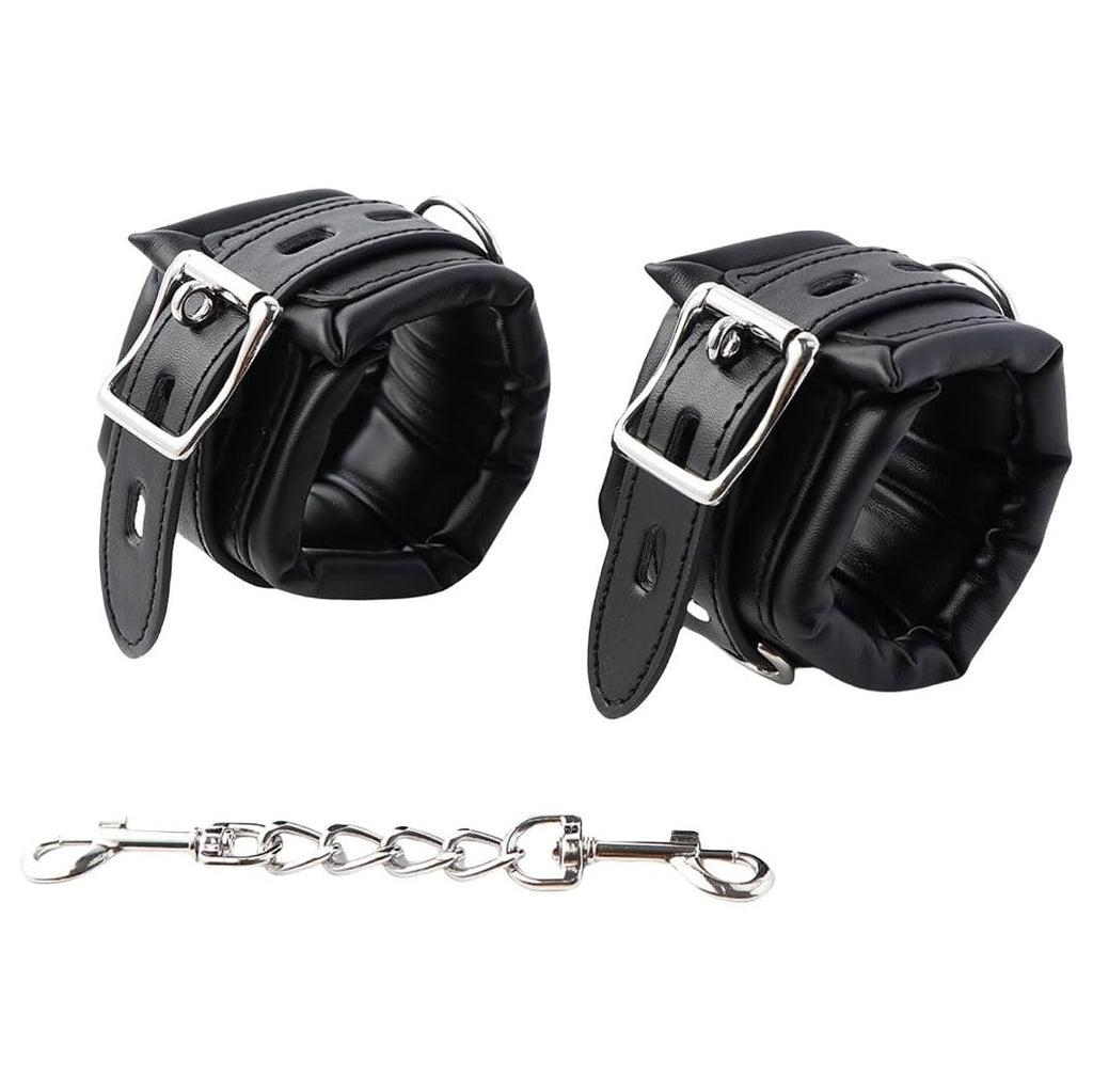 Padded Faux Leather Sex Cuffs, BDSM Bondage Restraints Toys Bondage Handcuffs and Ankle Cuffs for Sex(Handcuffs and Ankle Cuffs Set, Black)