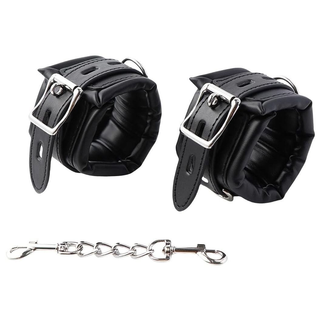 Padded Faux Leather Sex Cuffs, BDSM Bondage Restraints Toys Bondage Handcuffs and Ankle Cuffs for Sex(Handcuffs and Ankle Cuffs Set, Black)