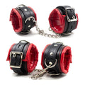 Padded Leather Bondage Handcuffs and Ankle Cuffs Set, Leather Sex Toys SM Wrist Cuffs for Bondage Restraints, Bondage Kit Sex Cuffs, Bondage Cuffs for Sex Games (Wrist & Ankle, Red/Black)