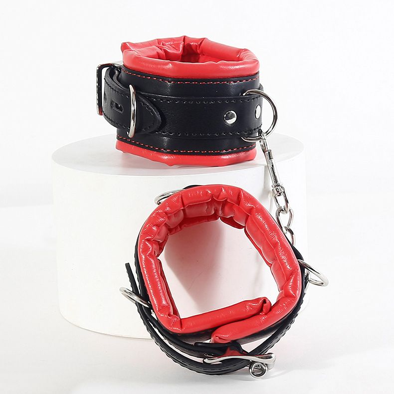Padded Leather Bondage Handcuffs and Ankle Cuffs Set, Leather Sex Toys SM Wrist Cuffs for Bondage Restraints, Bondage Kit Sex Cuffs, Bondage Cuffs for Sex Games (Wrist & Ankle, Red/Black)