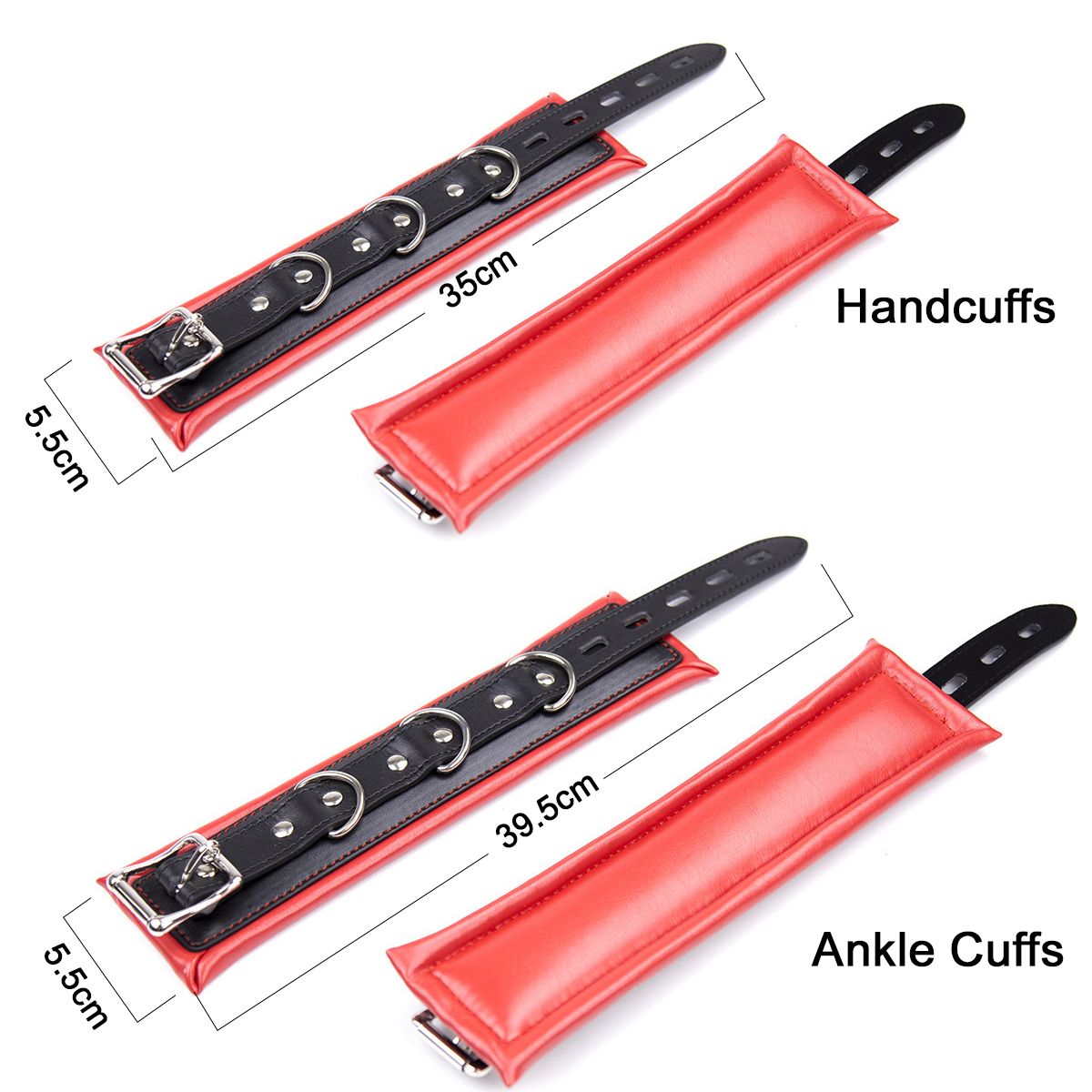 Padded Leather Bondage Handcuffs and Ankle Cuffs Set, Leather Sex Toys SM Wrist Cuffs for Bondage Restraints, Bondage Kit Sex Cuffs, Bondage Cuffs for Sex Games (Wrist & Ankle, Red/Black)