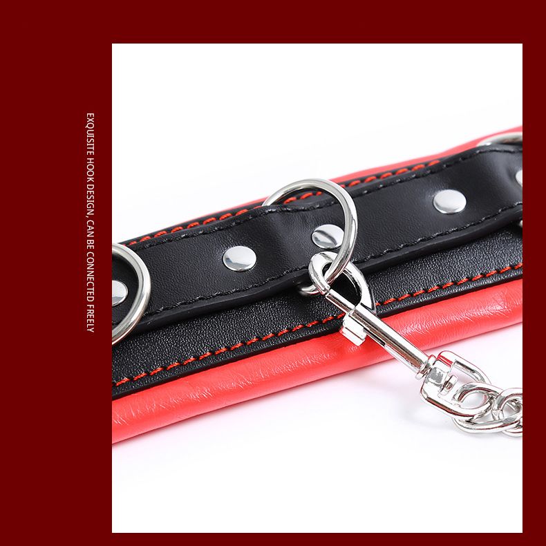 Padded Leather Bondage Handcuffs and Ankle Cuffs Set, Leather Sex Toys SM Wrist Cuffs for Bondage Restraints, Bondage Kit Sex Cuffs, Bondage Cuffs for Sex Games (Wrist & Ankle, Red/Black)