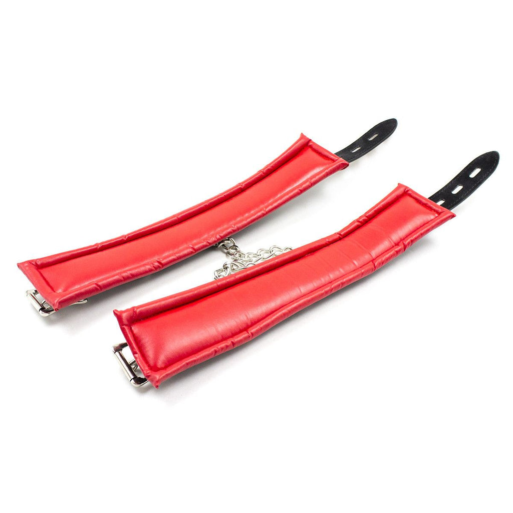 Padded Leather Bondage Handcuffs and Ankle Cuffs Set, Leather Sex Toys SM Wrist Cuffs for Bondage Restraints, Bondage Kit Sex Cuffs, Bondage Cuffs for Sex Games (Wrist & Ankle, Red/Black)