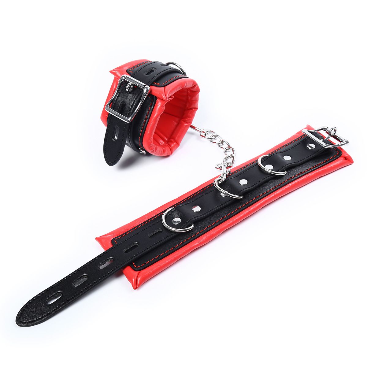 Padded Leather Bondage Handcuffs and Ankle Cuffs Set, Leather Sex Toys SM Wrist Cuffs for Bondage Restraints, Bondage Kit Sex Cuffs, Bondage Cuffs for Sex Games (Wrist & Ankle, Red/Black)