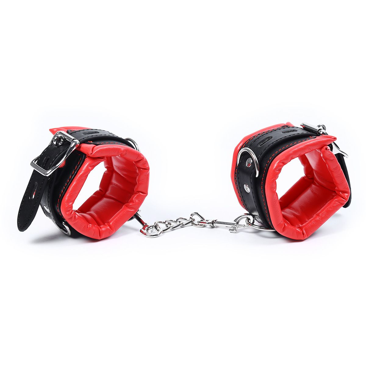 Padded Leather Bondage Handcuffs and Ankle Cuffs Set, Leather Sex Toys SM Wrist Cuffs for Bondage Restraints, Bondage Kit Sex Cuffs, Bondage Cuffs for Sex Games (Wrist & Ankle, Red/Black)