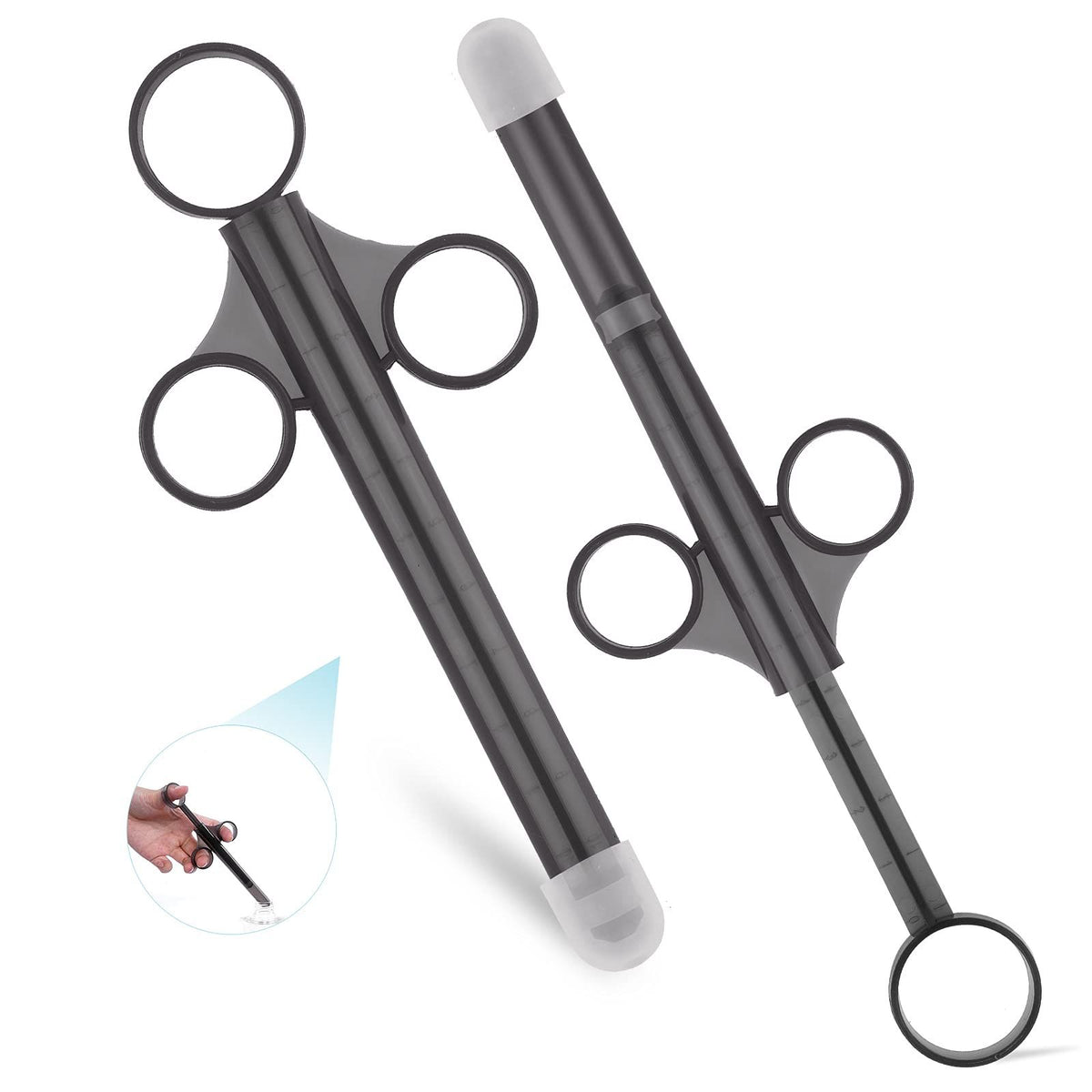 Lube Applicator Syringes, Lubricant Tube Shooter with Smooth Rounded Cap for Men, Women & Couples [10ml Scales][Gray & Gray]