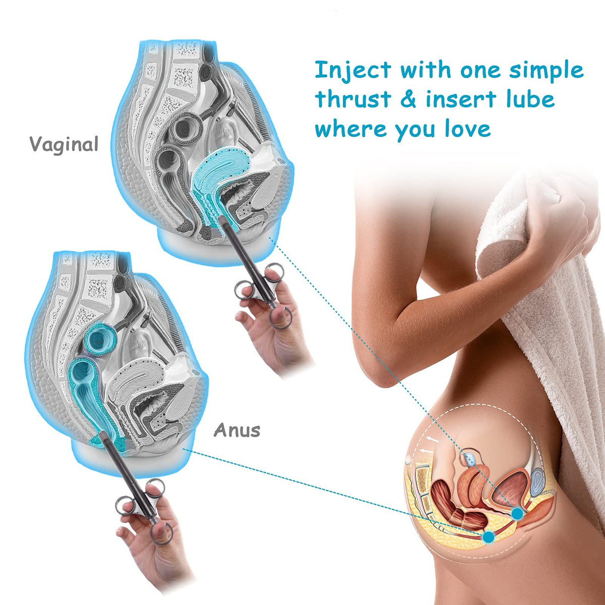 Lube Applicator Syringes, Lubricant Tube Shooter with Smooth Rounded Cap for Men, Women & Couples [10ml Scales][Gray & Gray]