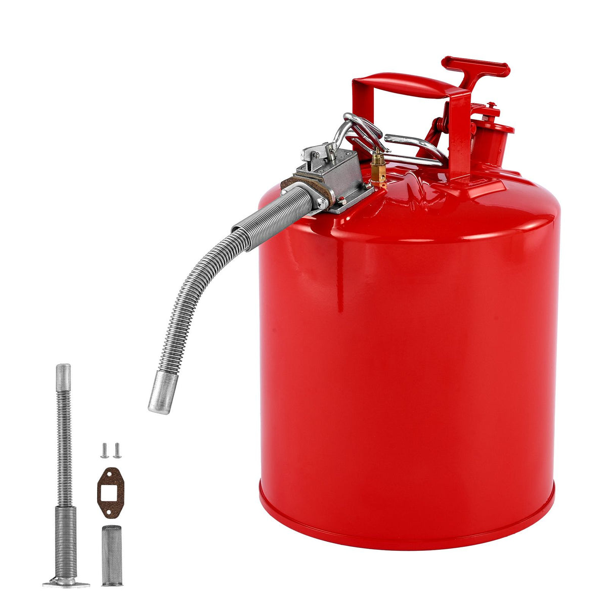 Safety Gas Can, 19 L Type II Red Safety Can for Gasoline with Stainless Steel Flame Arrester, Self-Closing Lid, and Flexible Metal Spout, Carbon Steel Flammable Storage with Ergonomic Handle