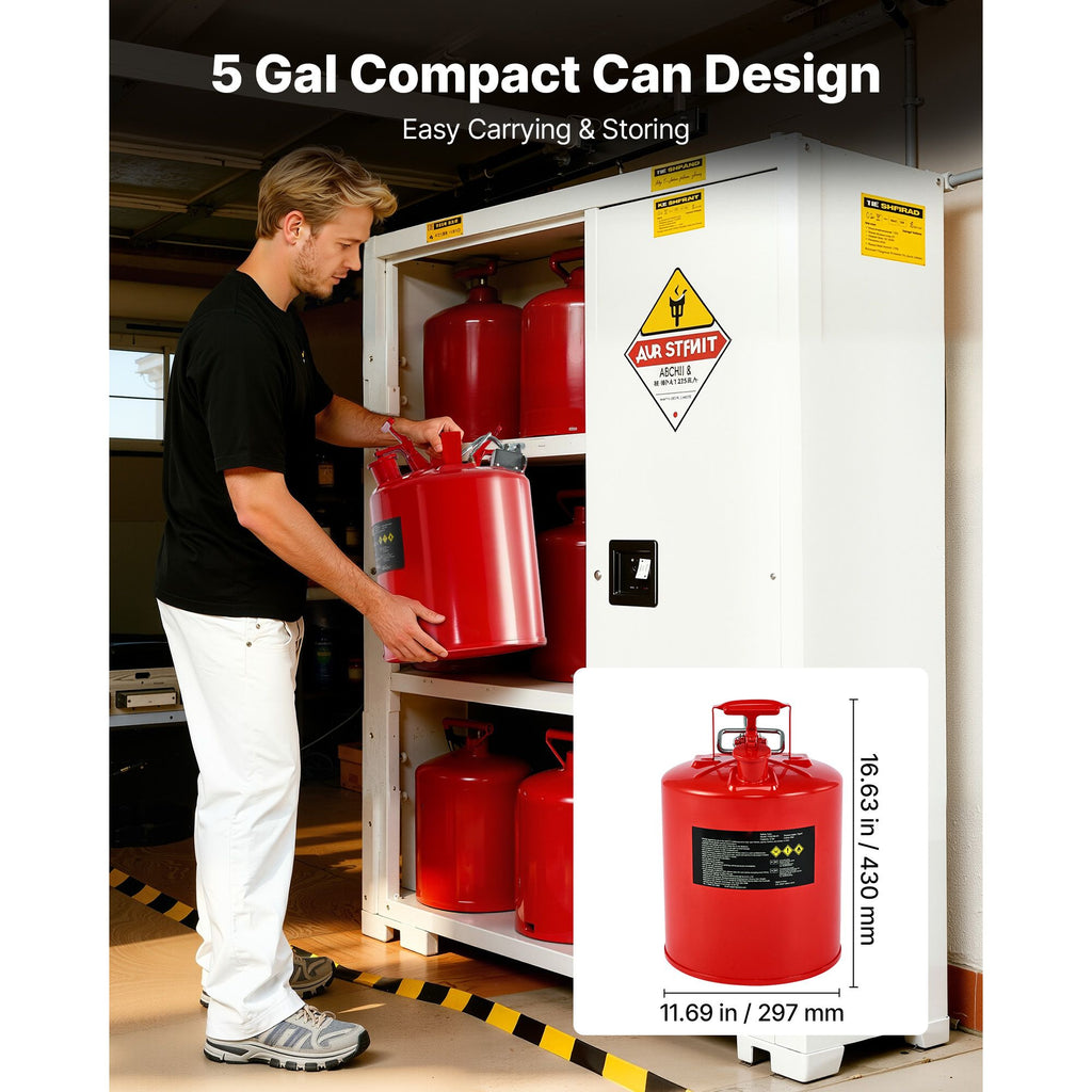Safety Gas Can, 19 L Type II Red Safety Can for Gasoline with Stainless Steel Flame Arrester, Self-Closing Lid, and Flexible Metal Spout, Carbon Steel Flammable Storage with Ergonomic Handle