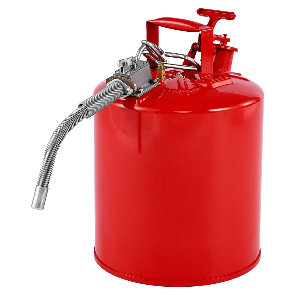 Safety Gas Can, 19 L Type II Red Safety Can for Gasoline with Stainless Steel Flame Arrester, Self-Closing Lid, and Flexible Metal Spout, Carbon Steel Flammable Storage with Ergonomic Handle