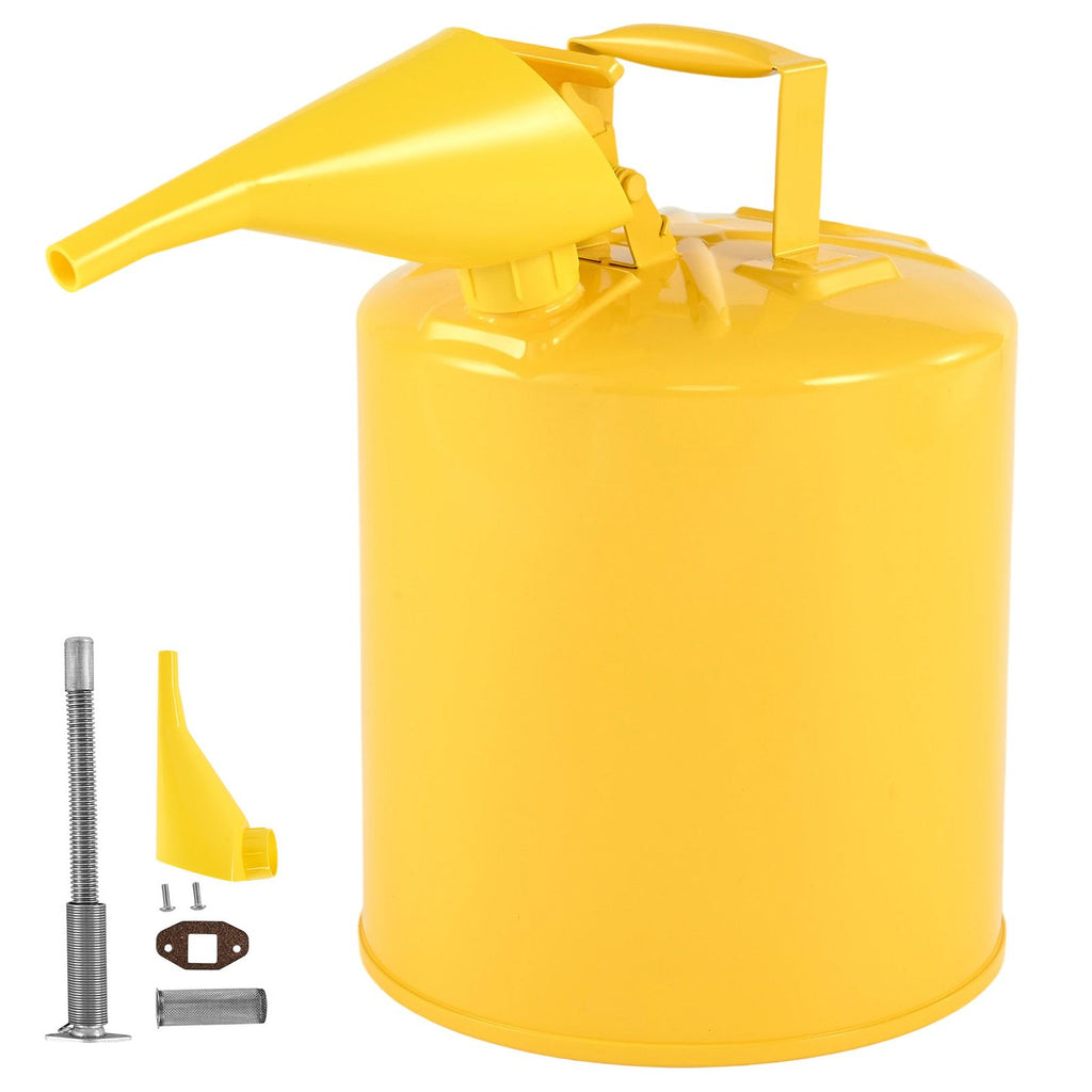 Safety Can, 19 L Type I Yellow Safety Can for Diesel with Stainless Steel Flame Arrester, Self-Closing Lid, and PE Funnel, Carbon Steel Flammable Fuel Storage Container with Ergonomic Handle