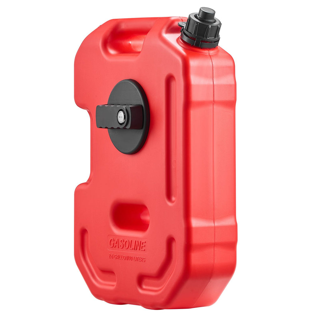 Fuel Container, 10 L, Gas Can with Spout and Lockable Bracket, 15 L/min Max Flow Rate, Secure & Leak-proof, Portable Flat Fluid Container for Most Cars Motorcycle ATV UTV, Red
